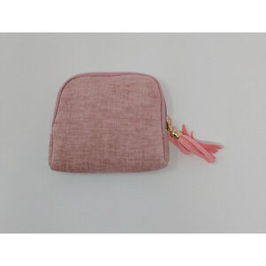 Pink Velvet Mini Cosmetic Pouch Tassel Zipper Makeup Coin Purse Travel Organizer